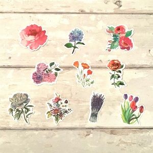 Flower Stickers Bundle Set of 10 Roses Tulips Floral Waterproof Sticker Lot NEW